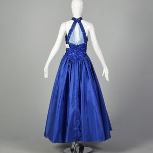 Small 1980s Mike Benet Ballgown Dress Royal Blue Sequin Formal Event  - Fashionconservatory.com