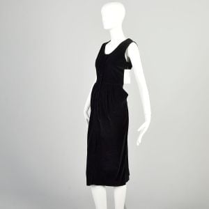 Medium 1940s Black Velvet Dress Hourglass Pencil Knee Length Button Front Sleeveless Pin Up Dress  - Fashionconservatory.com