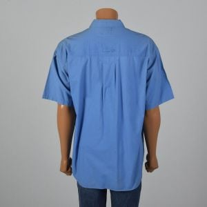 XL 1980s Shirt Bugle Boy Blue Short Sleeve Flap Pockets Shell Buttons Lightweight Button Up - Fashionconservatory.com