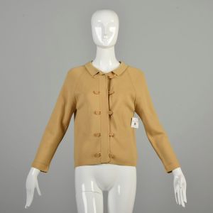 *AS IS* 1960s Medium Mustard Yellow Wool Sweater Made in Italy Long Sleeve Cardigan *Damaged*