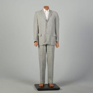 40R 1950s Suit Grey Blue Fleck Jacket Belt Back Pants Dropped Belt Loop - Fashionconservatory.com