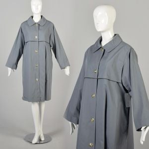 XXXL 1970s Blue Gray Toggle Fully Lined Overcoat Long Sleeved Detachable Lining Excellent Condition