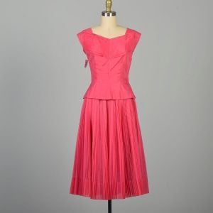 XXS/S | 1950s Hot Pink Sleeveless Pleated Skirt Top Party Dress Set by Modern Jr. Gale & Gale