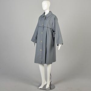 XXXL 1970s Blue Gray Toggle Fully Lined Overcoat Long Sleeved Detachable Lining Excellent Condition - Fashionconservatory.com
