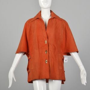 Medium 1960s Mod Orange Suede Leather Cape Autumn Outerwear
