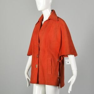 Medium 1960s Mod Orange Suede Leather Cape Autumn Outerwear - Fashionconservatory.com