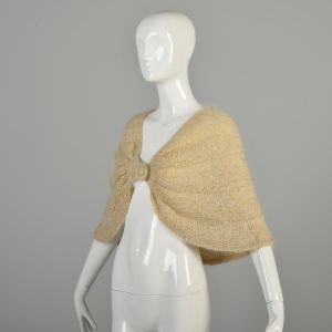 1990s Cream Gold Knit Shrug Wrap - Fashionconservatory.com
