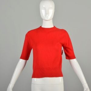 Small 1950s Red Sweater Short Half Sleeve Soft Orlon Acrylic Pin Up Bombshell  