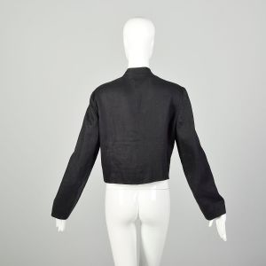 Large 2000s Ralph Lauren Shirt Black Linen Long Sleeve Jacket - Fashionconservatory.com