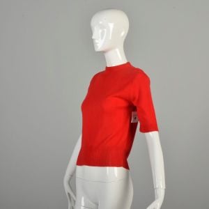 Small 1950s Red Sweater Short Half Sleeve Soft Orlon Acrylic Pin Up Bombshell   - Fashionconservatory.com