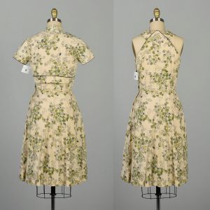 XS 1950s Novelty Print Dress Atomic Summer Cotton Casual Shelf Bust Bolero - Fashionconservatory.com