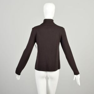 Small 2000s Dark Brown Wool Sweater Asymmetrical Rib Knit Collar Long Sleeve Worth Cardigan  - Fashionconservatory.com