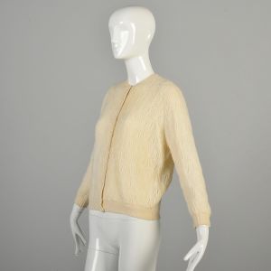 Large 1960s Cream Colored Cardigan Sweater - Fashionconservatory.com