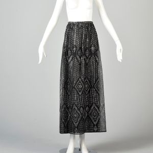 XS/S | 1970s Black and Silver Giltter Maxi Skirt