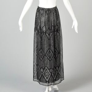 XS/S | 1970s Black and Silver Giltter Maxi Skirt - Fashionconservatory.com