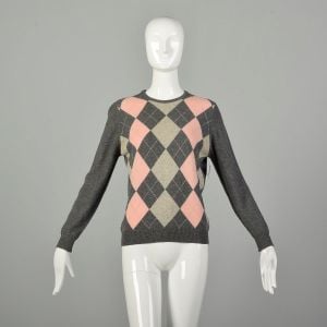 Small 2000s Berk Sweater Grey Argyle Cashmere Ribbed Knit