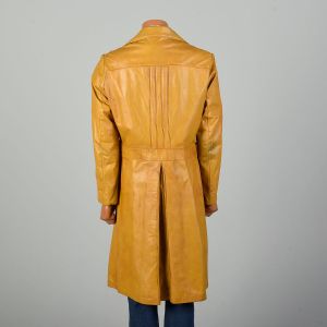 Medium 1970s Trench Coat Mustard Leather Huge Lapels Overcoat - Fashionconservatory.com
