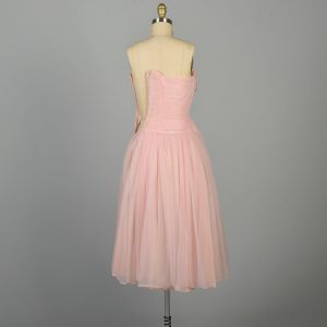 XXS 1950s Dress Pink Barbie Strapless Ruched Party Dress - Fashionconservatory.com