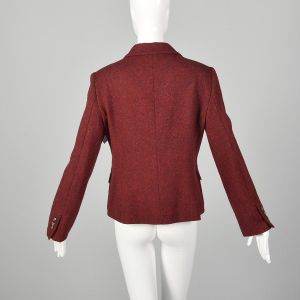 Medium Moschino Cheap & Chic Red Blazer Wool Tweed Yarn Flower Corsage Applique Jacket - Fashionconservatory.com