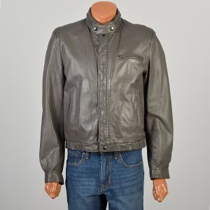 Large 1980s Gray Leather Bomber Jacket