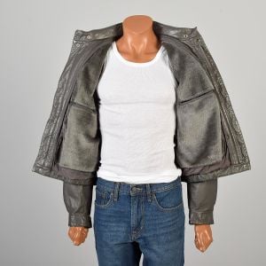 Large 1980s Gray Leather Bomber Jacket - Fashionconservatory.com