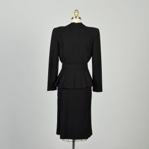 XS 1940s Set Dress and Jacket Set Black Belted Suit  - Fashionconservatory.com