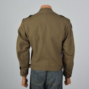 Medium 1944 Mens Military Ike Jacket with Pins Patches Wool Eisenhower Green Pockets 1940s WWII - Fashionconservatory.com
