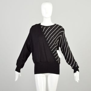 Medium 1980s Black and White Stripe Asymmetric Sweater