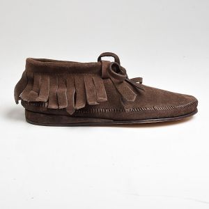 Sz 8 1970s Deadstock Brown Suede Leather Fringe Moccasin Shoes - Fashionconservatory.com