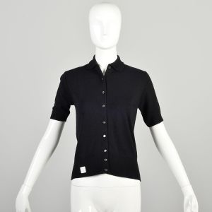 Medium 1960s Little Black Buttoned Sweater Top Short Sleeve
