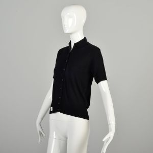 Medium 1960s Little Black Buttoned Sweater Top Short Sleeve - Fashionconservatory.com