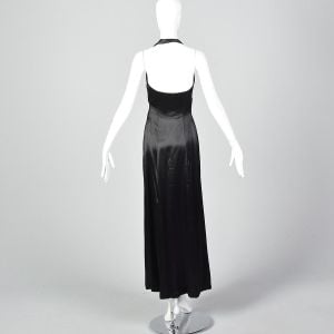 XXS 1930s Halter Dress Black Liquid Satin Evening Gown Old Hollywood Glamour  - Fashionconservatory.com