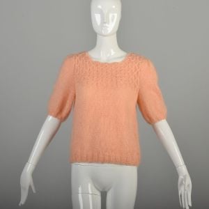 Medium 1940s Peach Puff Short Sleeve Knit Sweater