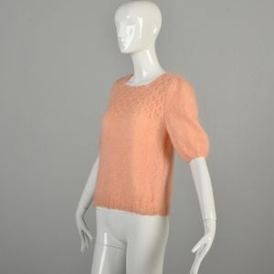 Medium 1940s Peach Puff Short Sleeve Knit Sweater - Fashionconservatory.com