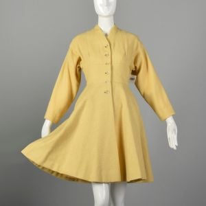 Small 1950s Princess Coat Yellow Wool Spring Jacket Rockabilly Pin Up Outerwear  - Fashionconservatory.com