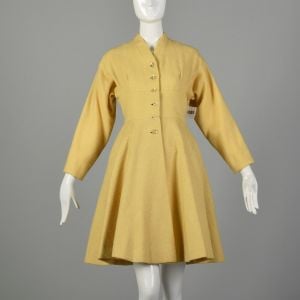 Small 1950s Princess Coat Yellow Wool Spring Jacket Rockabilly Pin Up Outerwear 
