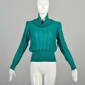 1980s Medium/Large Emerald Green Cowl Neck Sweater