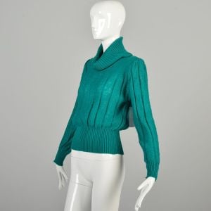 1980s Medium/Large Emerald Green Cowl Neck Sweater - Fashionconservatory.com