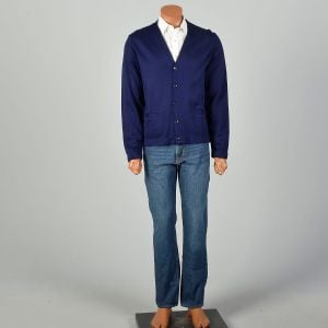 L | Size 42 Blue Acrylic 1970s Vietnam War Era Air Force Cardigan Sweater Fine Textile by USAF