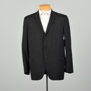 Large 1960s Black Wool Blend Jacket with Three Buttons and Front Flap Pockets