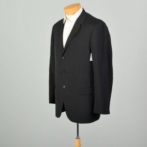 Large 1960s Black Wool Blend Jacket with Three Buttons and Front Flap Pockets - Fashionconservatory.com