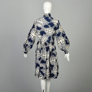 M/L | Navy & White Bishop Sleeve Op Art Mod Dress by Neiman Marcus - Fashionconservatory.com