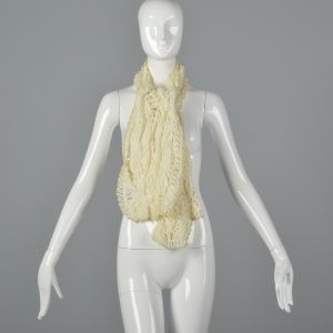 1970s Cream Scarf Open Weave Crochet with Metallic Gold Thread Trim - Fashionconservatory.com