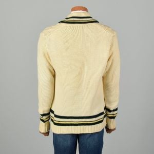 Medium 1960s Sweater Green Yellow Knit Ivy League Shawl Collar - Fashionconservatory.com