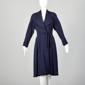 XS/S | 1950s Navy Blue Gabardine Princess Coat by Forstmann Designed by Marc 