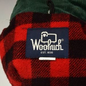 Medium 2000s Woolrich Discolored Coat Red Plaid Lining Green Corduroy Collar Zip Up - Fashionconservatory.com