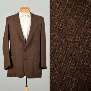44R Medium 1980s Brown Wool Tweed Blazer Rafael Made in Italy Two Button Classic Winter Sport Coat 