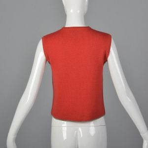Small 1960s Red Tank Top Cropped Knit Sleeveless Mod Mock Neck Gray Trim Rockabilly Blouse - Fashionconservatory.com