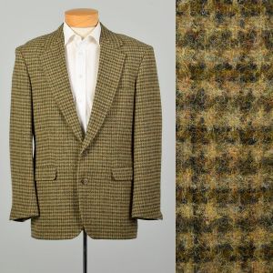 Medium 1980s Green Wool Tweed Jacket Houndstooth Blazer Business Casual Sport Coat Pierre Cardin 