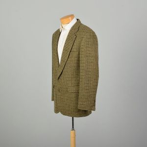 Medium 1980s Green Wool Tweed Jacket Houndstooth Blazer Business Casual Sport Coat Pierre Cardin  - Fashionconservatory.com
